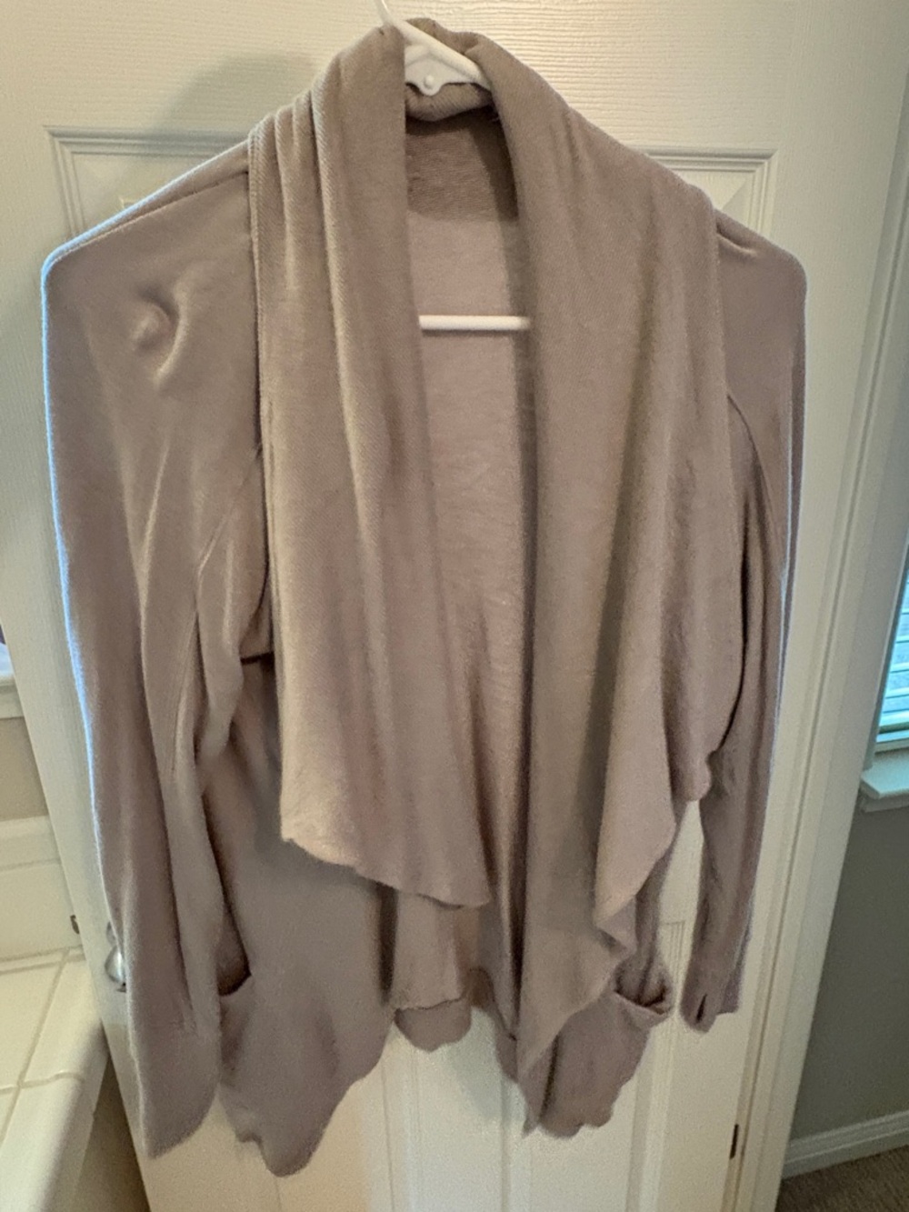 Athleta Open-Front Draped Cardigan in Taupe